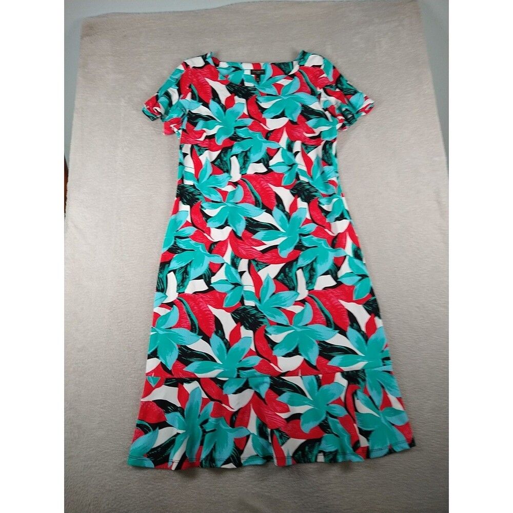 Talbots Botanical Flounce Sleeve Sheath Dress Women's MP Medium Petite Floral